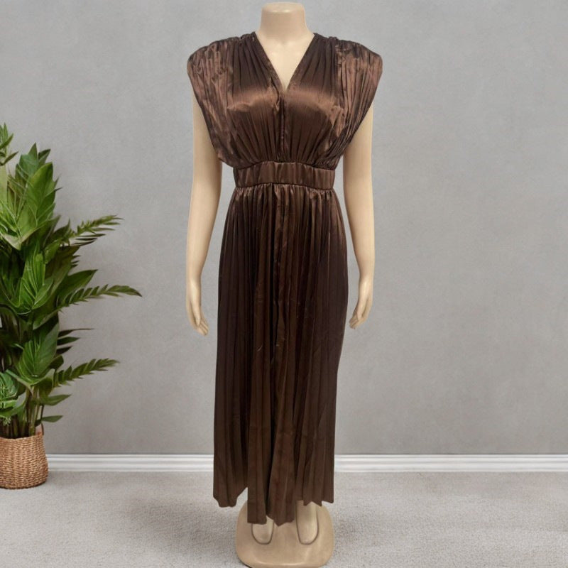 Elegant Women's Satin Pleated Invisible Zipper Dress