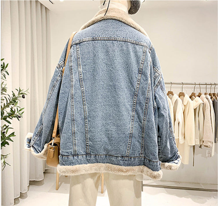Women's Loose Fleece-lined Denim Casual Single-breasted Reversible Coats