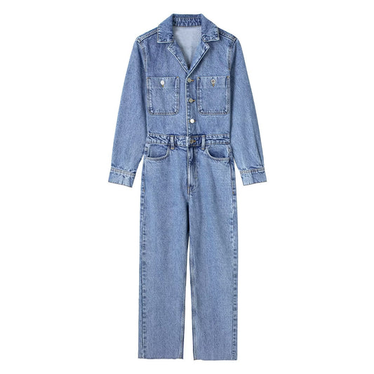 Women's Long Sleeves Denim Urban Casual Personalized Jumpsuits