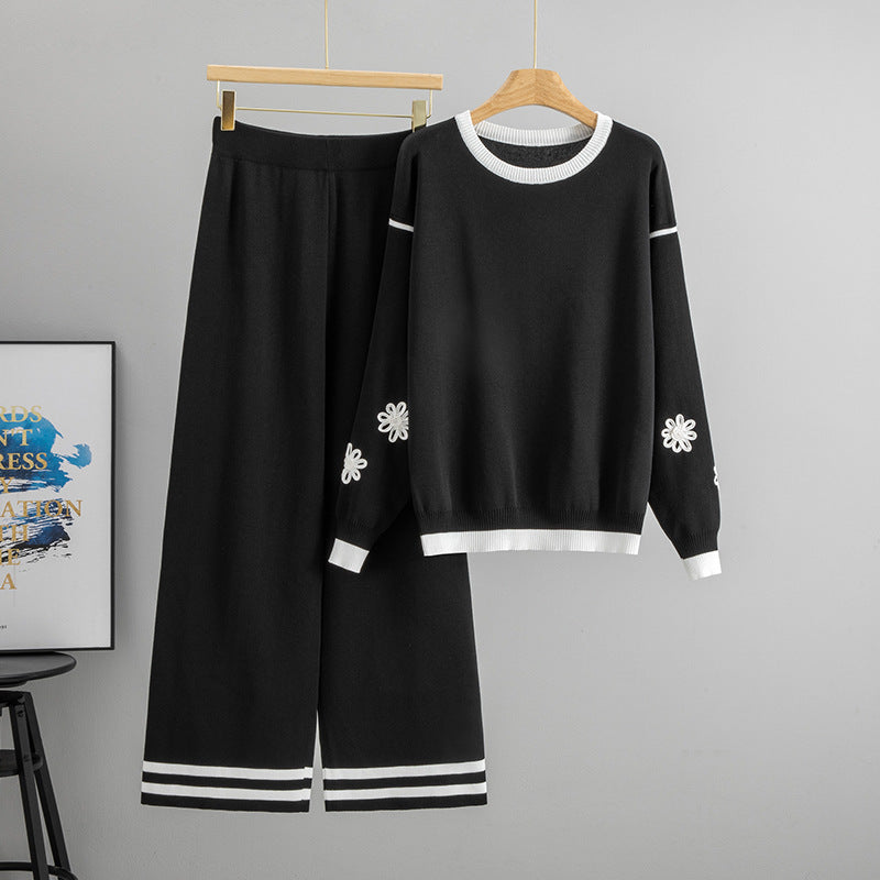 Women's Flower Temperament Knitting Loose Wide Leg Sweaters
