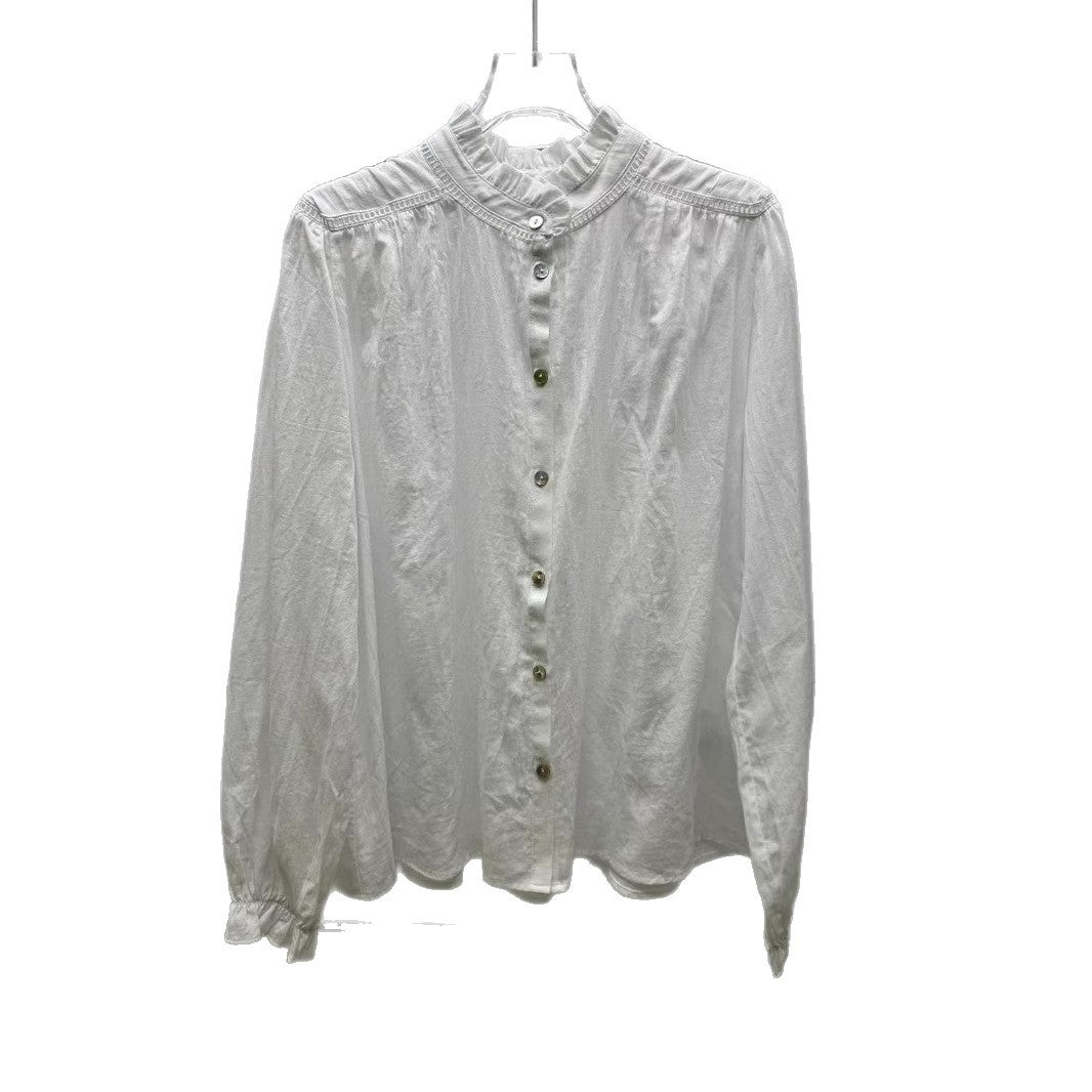 Women's French Style Summer Relaxed Minimalist Lace Collar Blouses