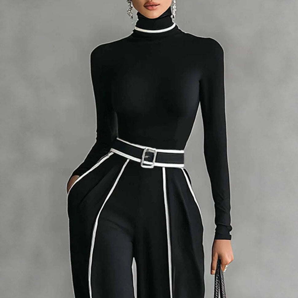 Color Binding Slimming Long Sleeve Knitted Suits