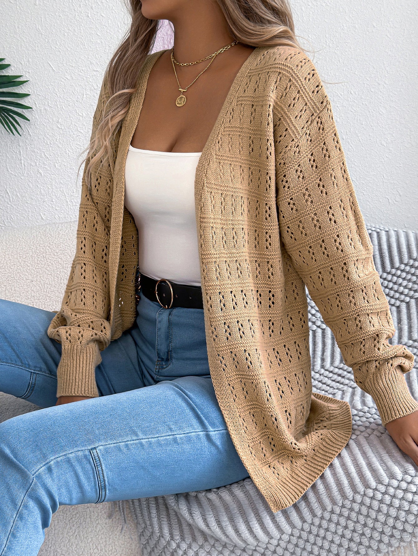 Versatile Women's Solid Color Lantern Mid-length Sweater