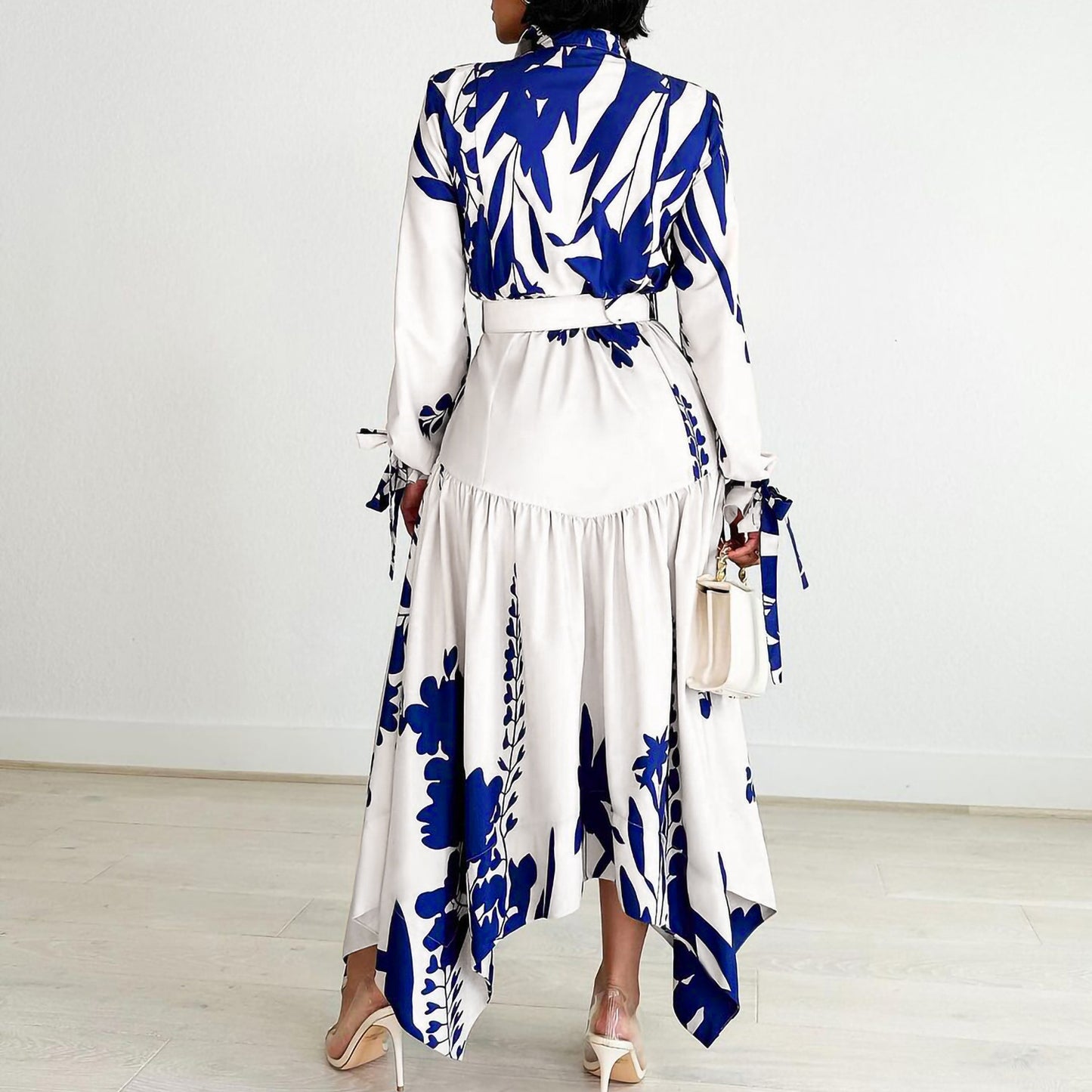 Women's Temperament Printed Irregular Lapel Dress Dresses