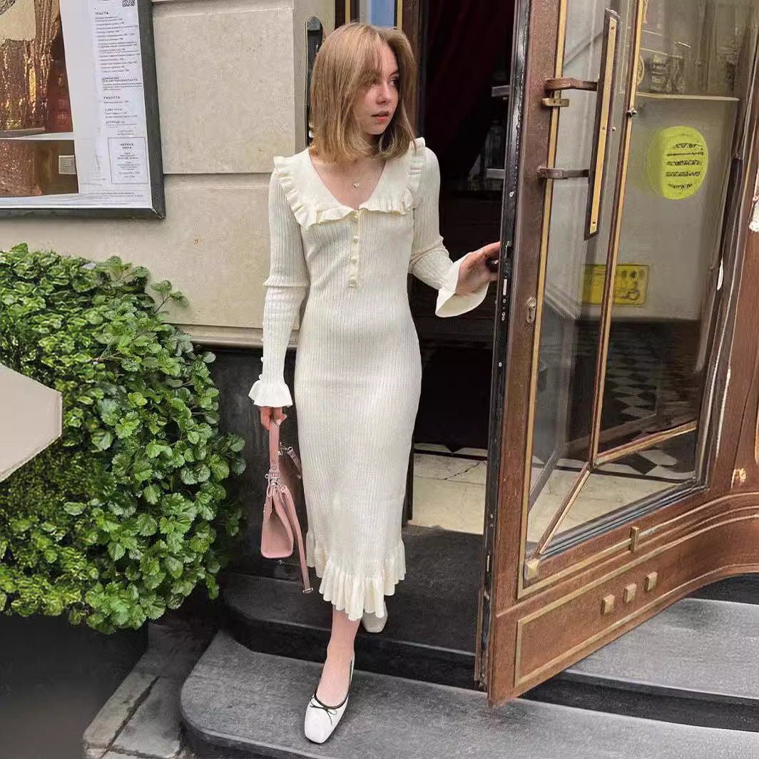 Retro Lady French Ruffled Knitted Woolen Skirts