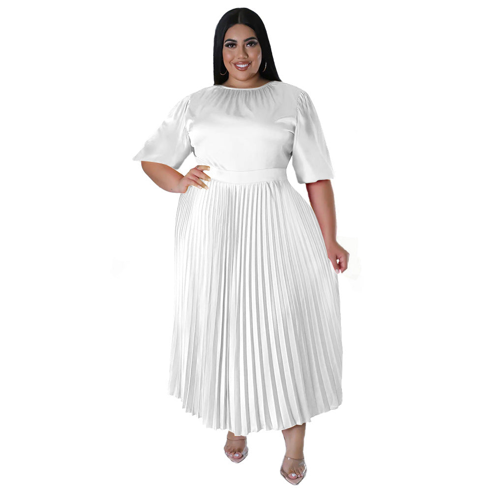 Women's Charming Pleated Long Dress Sleeve Shorts