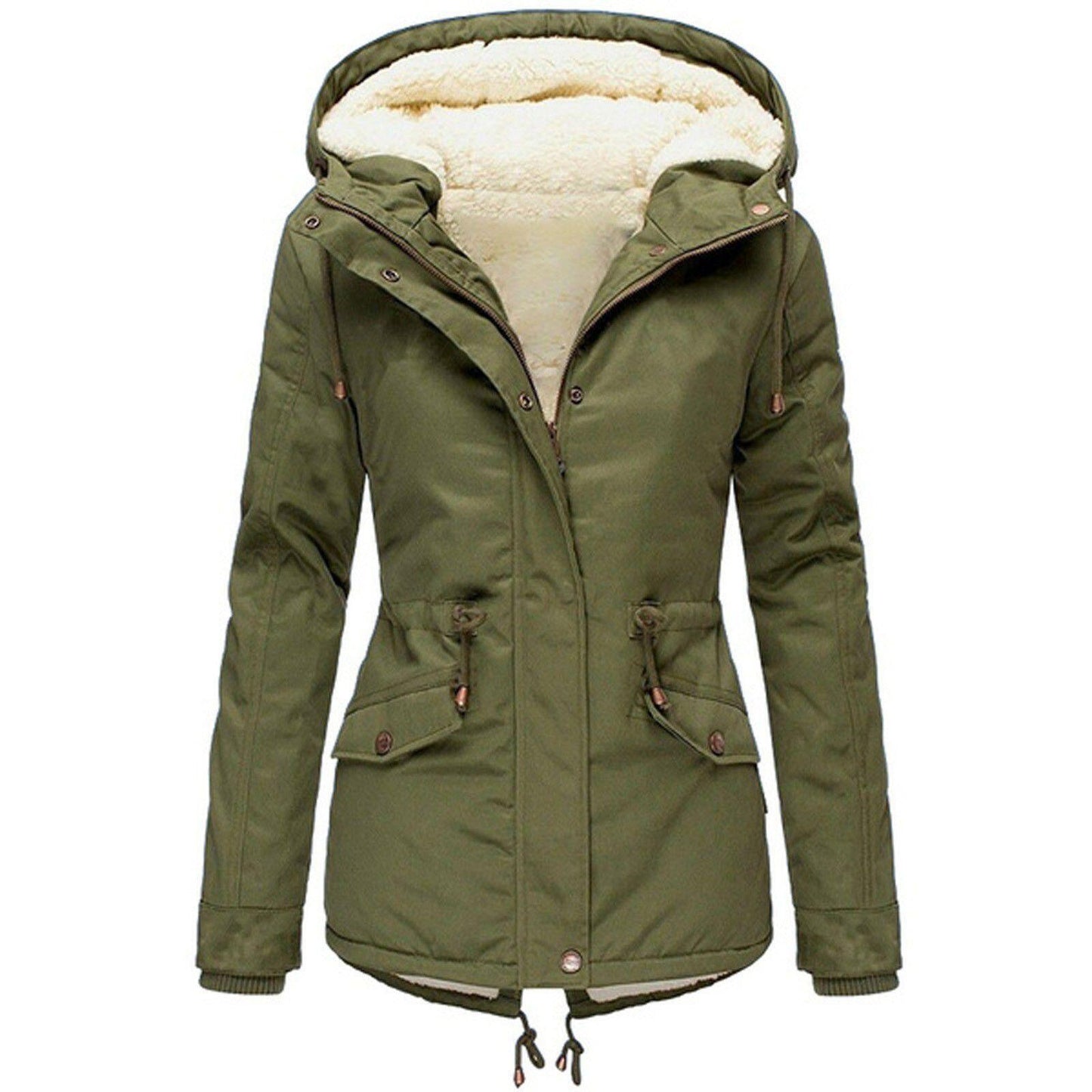 Women's Solid Color Hooded Parka Thick Veet Coats