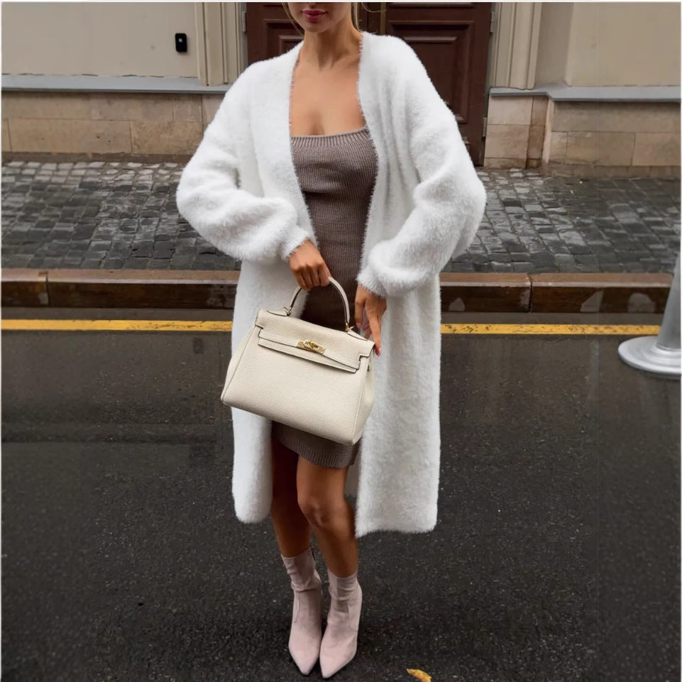 Mink Fur White Fluffy Soft Lengthened Cardigans