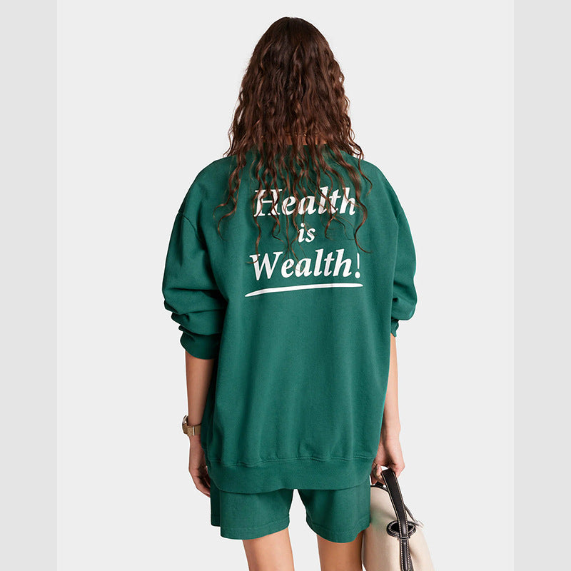 Women's American Niche Small Letter Print Green Sweaters