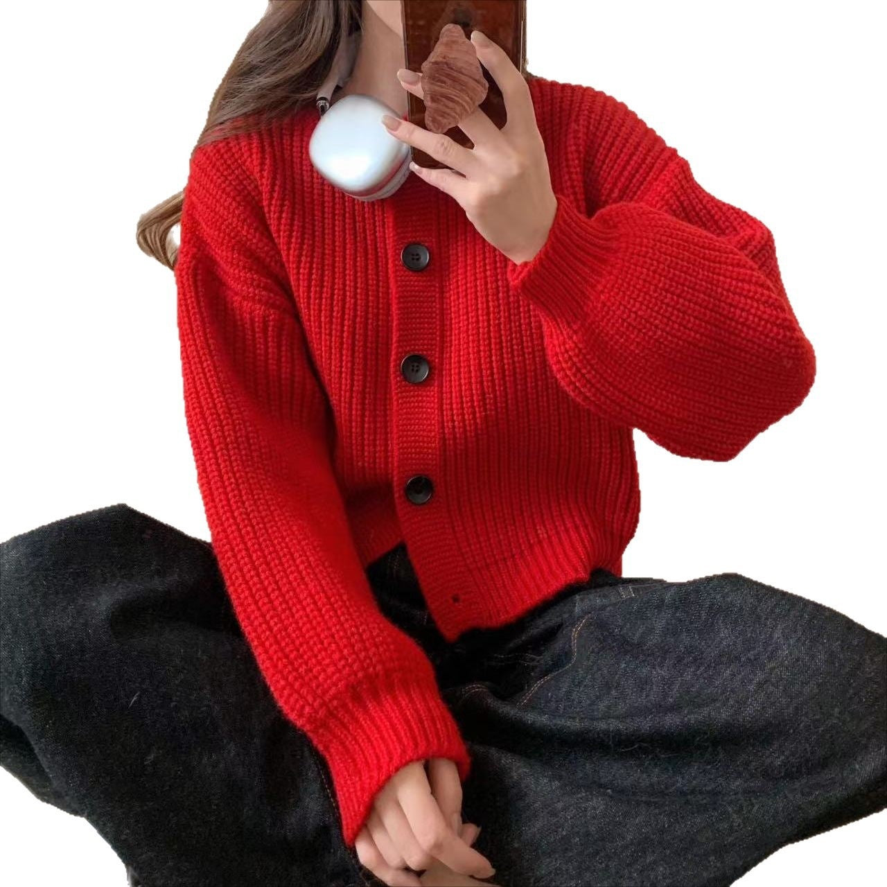 Women's Korean Style Lazy Fashion Pure Color Trendy Round Neck Knitted Women's Sweater