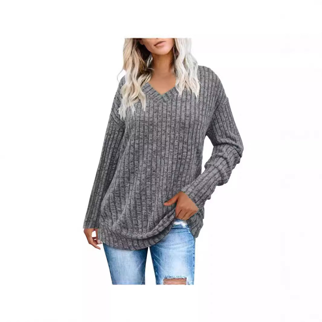 Women's Sunken Stripe Long-sleeved T-shirt Fashion Temperament Tops