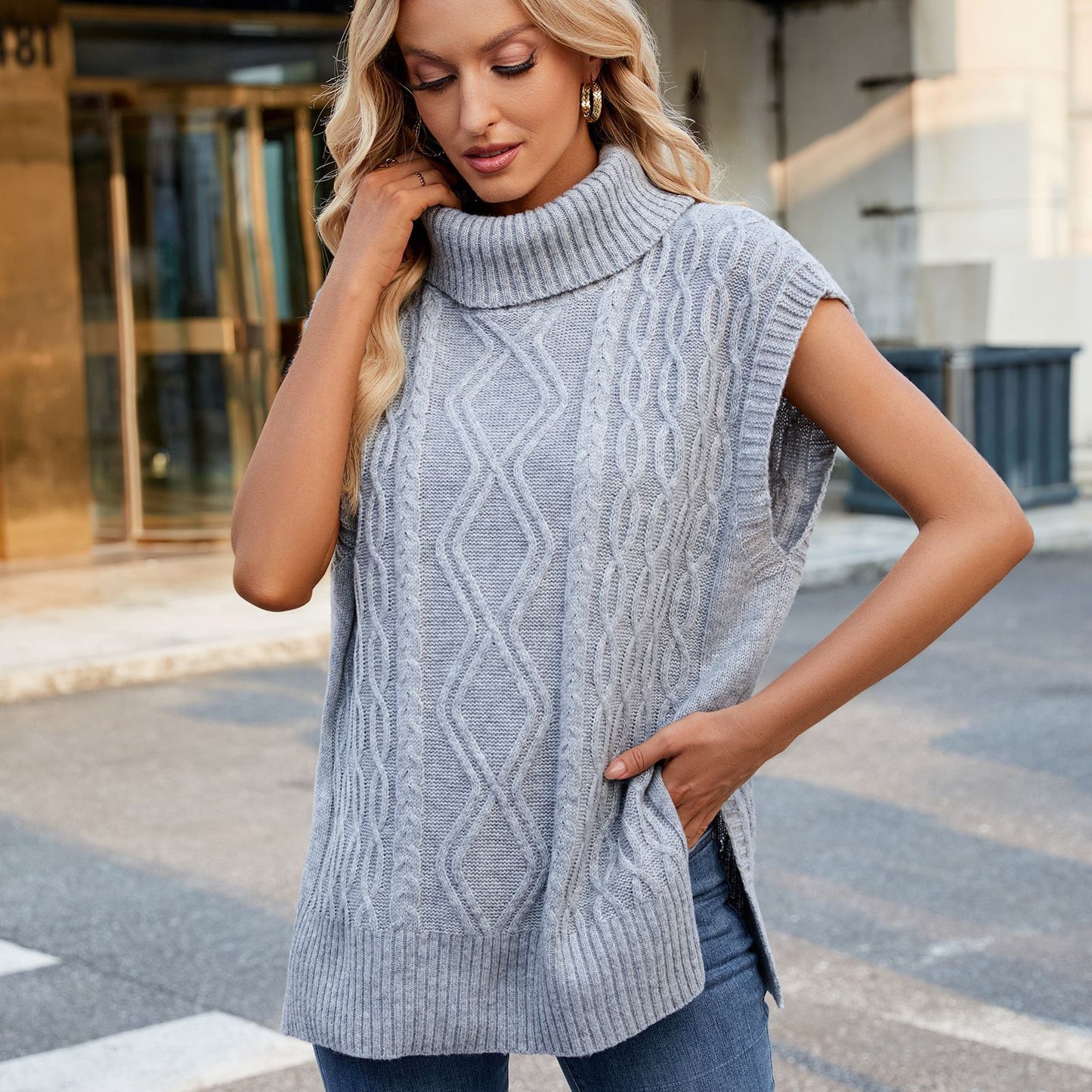 Unique Women's Casual Turtleneck Waistcoat Tide Sweater