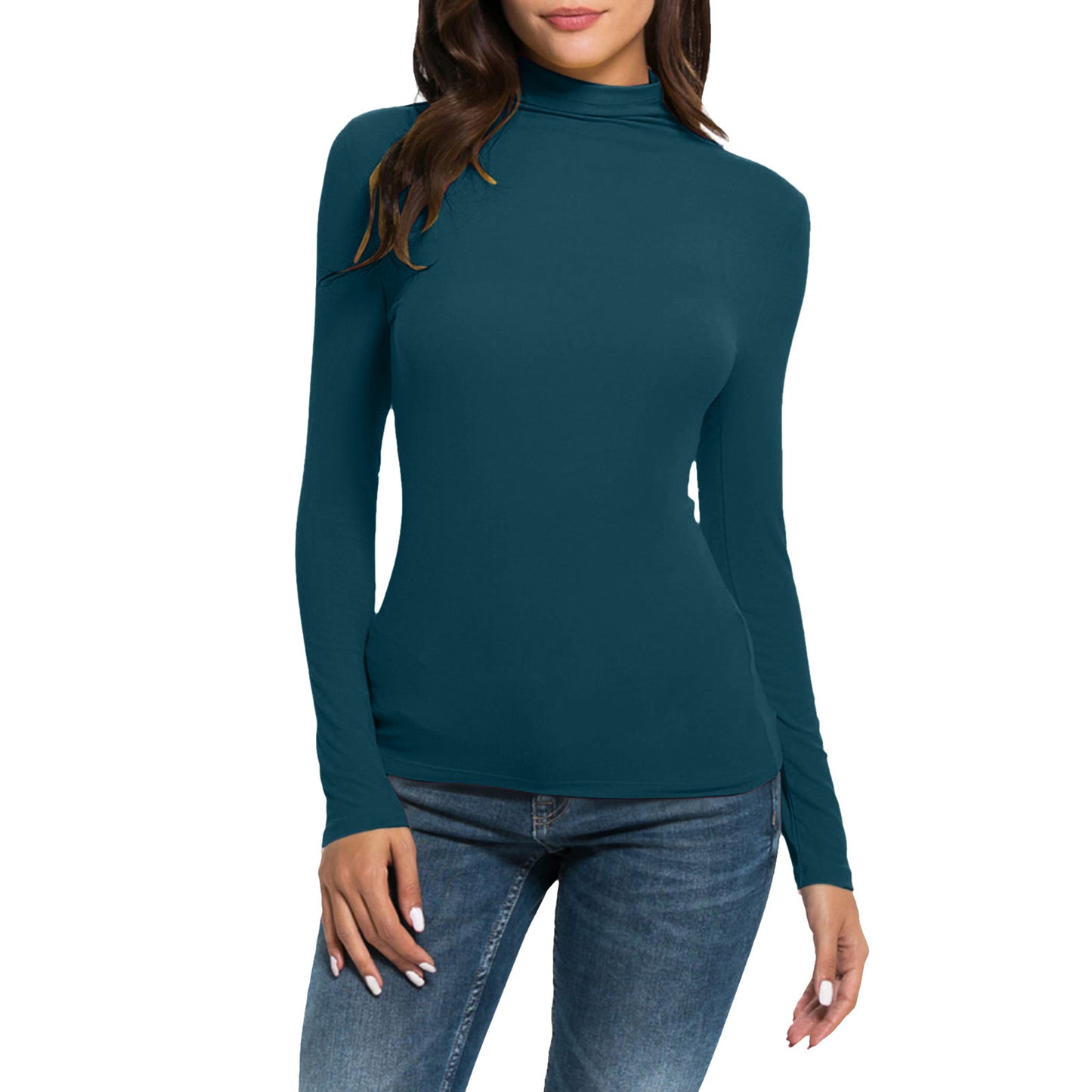 Women's Long-sleeved Turtleneck Pure Color Half Collar Blouses