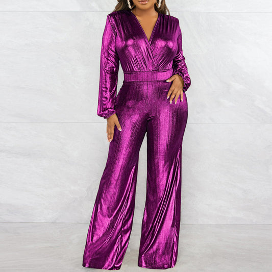 Women's Sexy Nightclub Style Long Sleeve Wide Jumpsuits