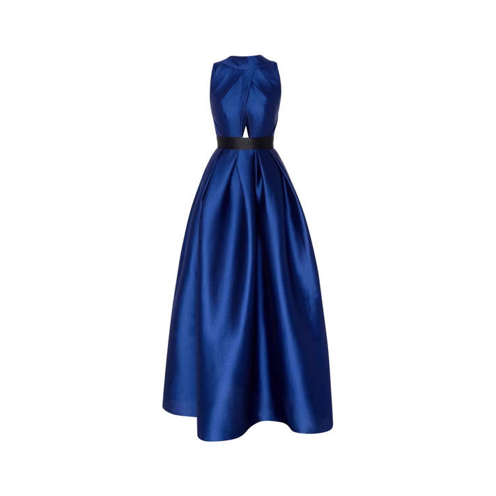 Fashion Back Pleated Pocket Strap Satin Dress