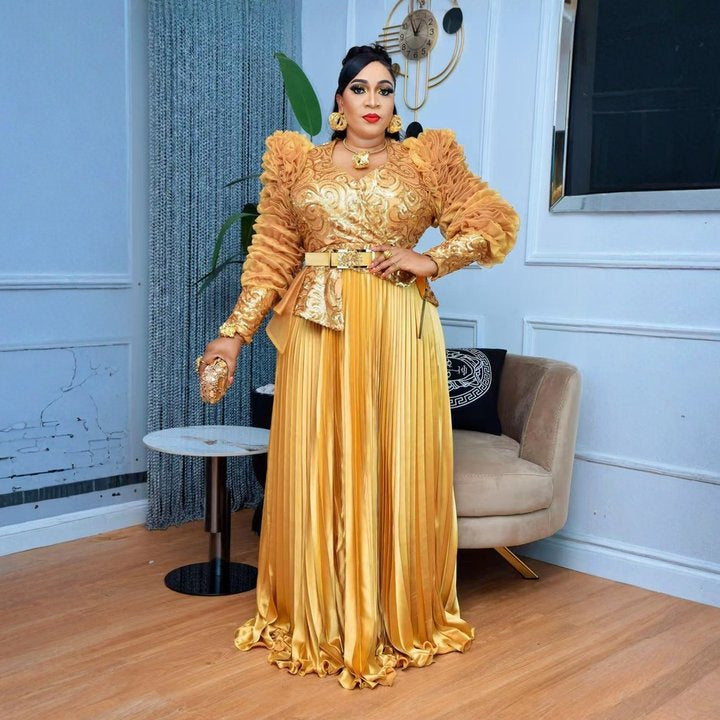 Women's Rhinestone Sequin Banquet Dress African Wear Plus Size