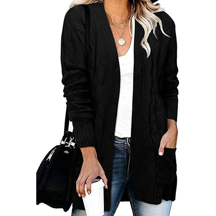 Women's Twist Knit Solid Color Loose Coats