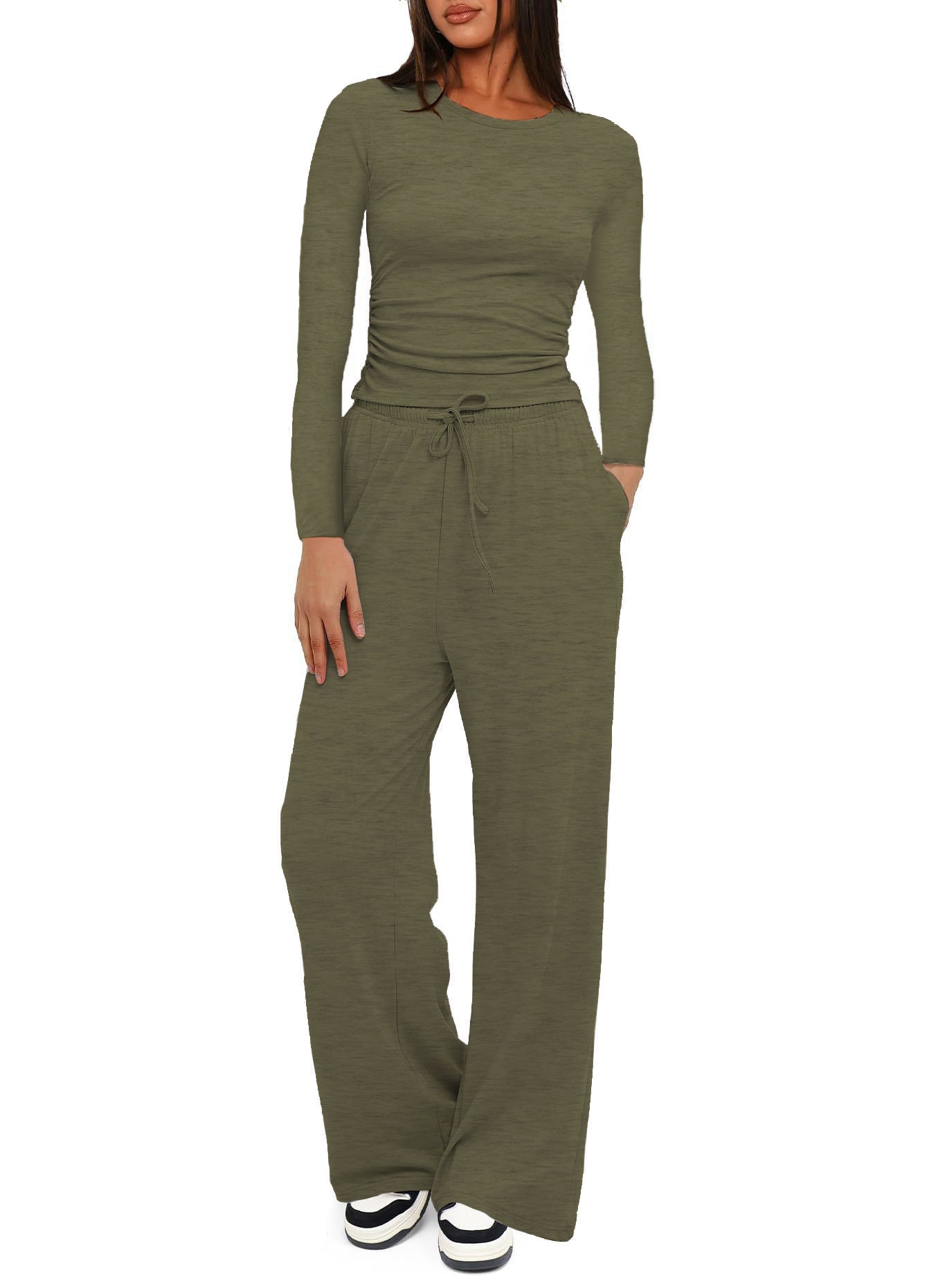 Women's Color Pleated High Waist Wide Leg Fashion Casual Suit