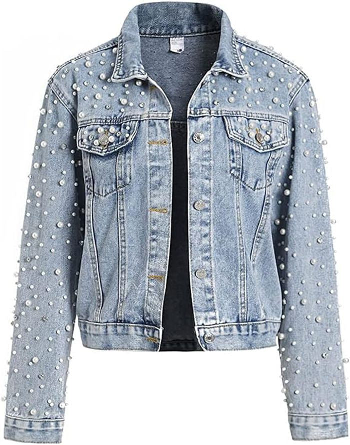 Women's Innovative Cool Pearl Denim Rhinestone Jackets