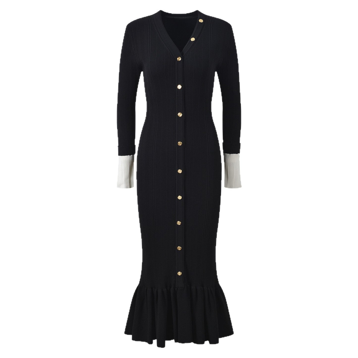Home Single Breasted Fishtail Slimming Long Sleeve Skirts