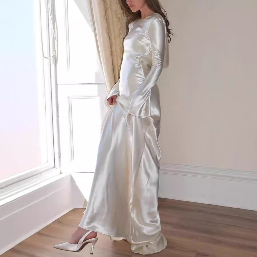 Women's Dress Slim Backless Solid Color Round Dresses