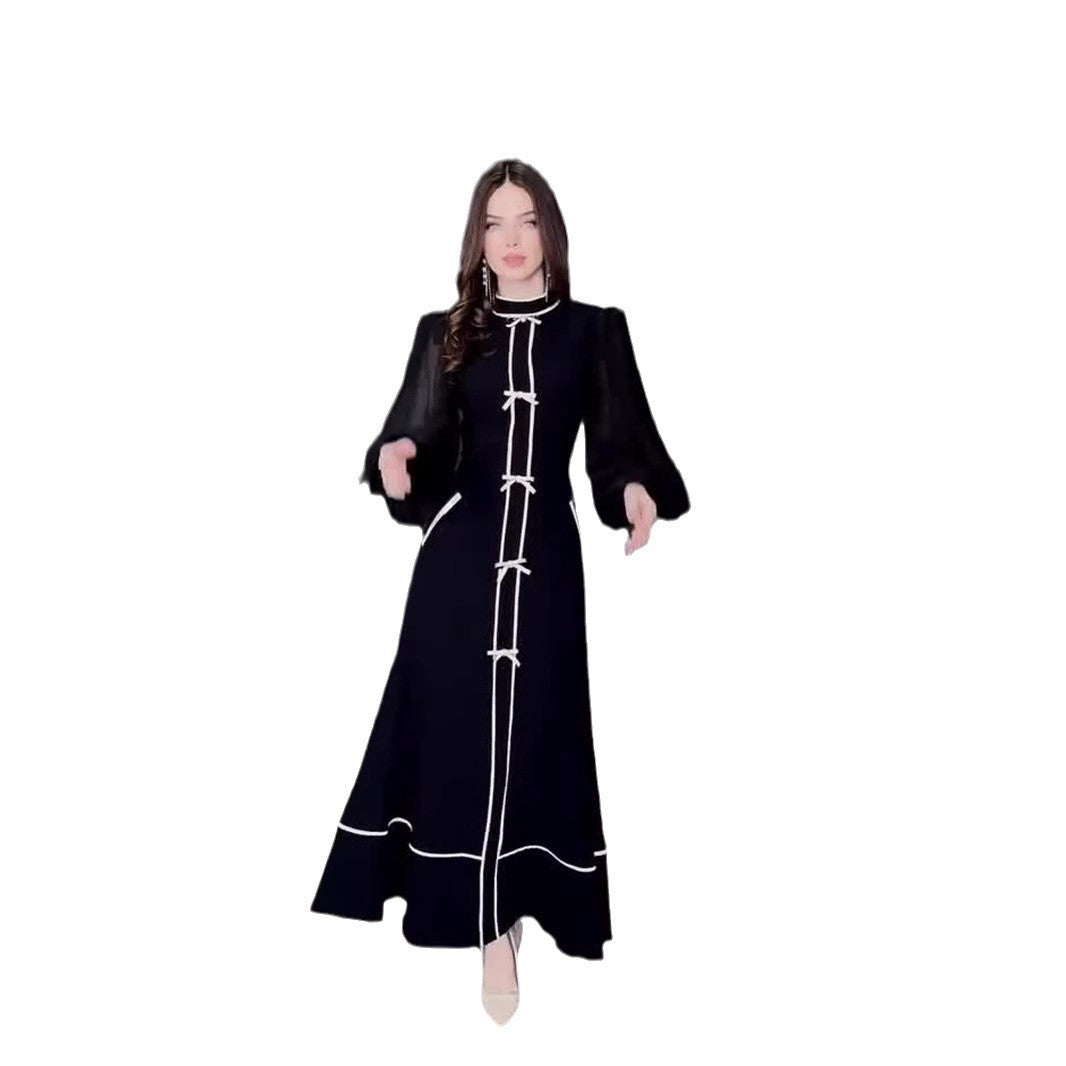 Decoration Black White Stitching Temperament Half High Dresses