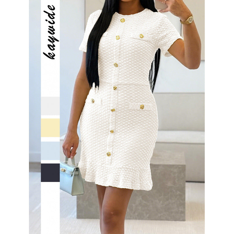 Women's Elegant Button Sleeve Long Dress Dresses