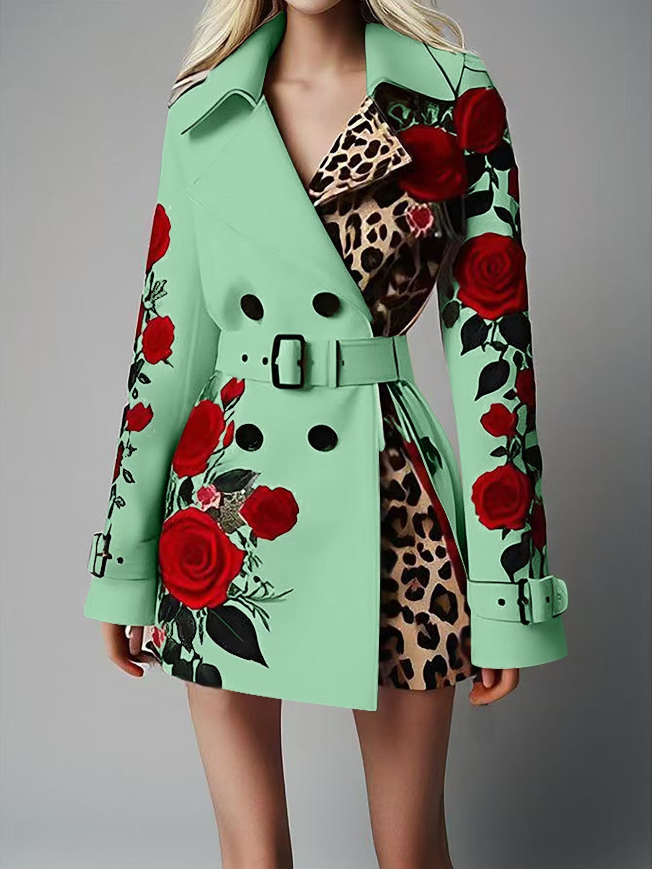Women's Fashion Temperament Printed Turn-down Collar Coats