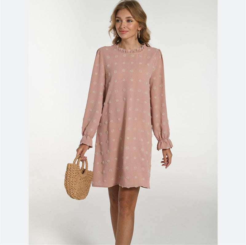 Women's Bubble Embroidered Fur Ball Jacquard Long-sleeved Dress