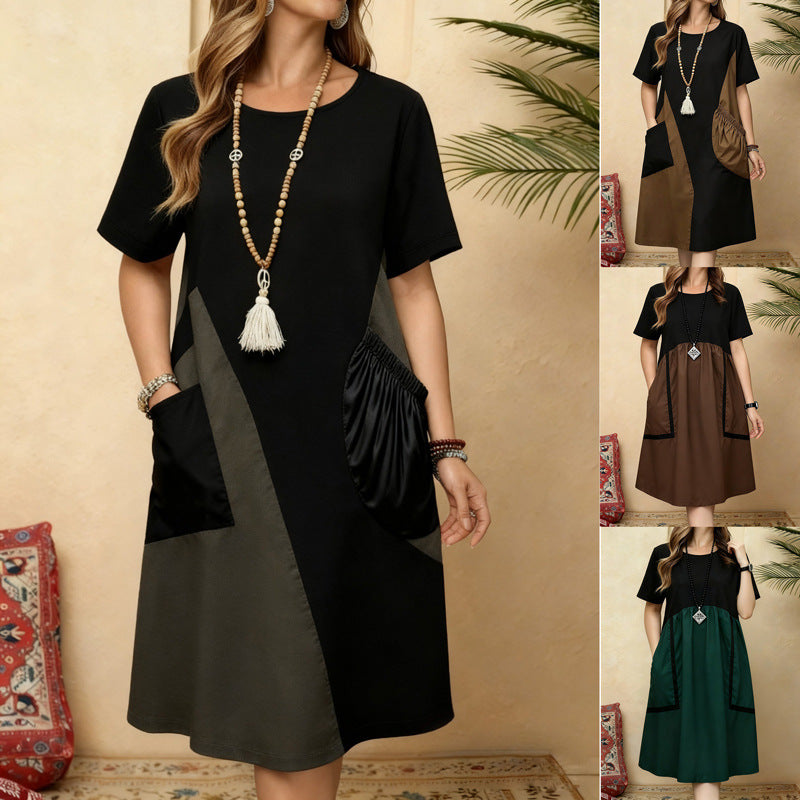 Summer Contrast Stitching Sleeves Large Loose Solid Shorts