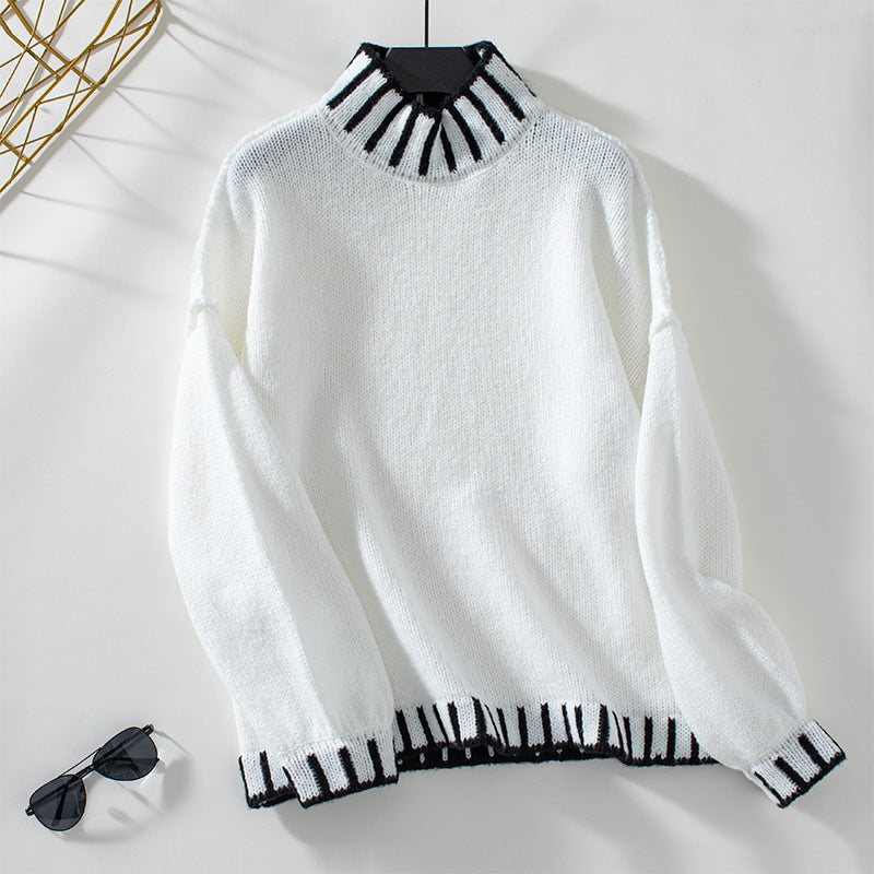 Innovative Women's Striped Pullover Turtleneck Loose Sweater