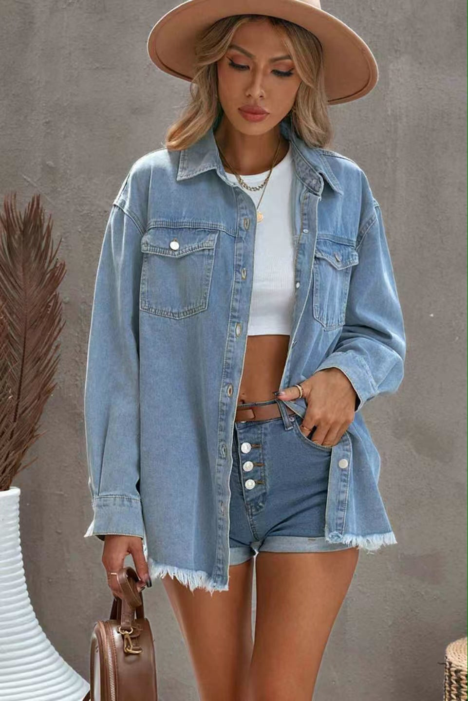 Denim Shirt Personalized Street Style Frayed Jackets