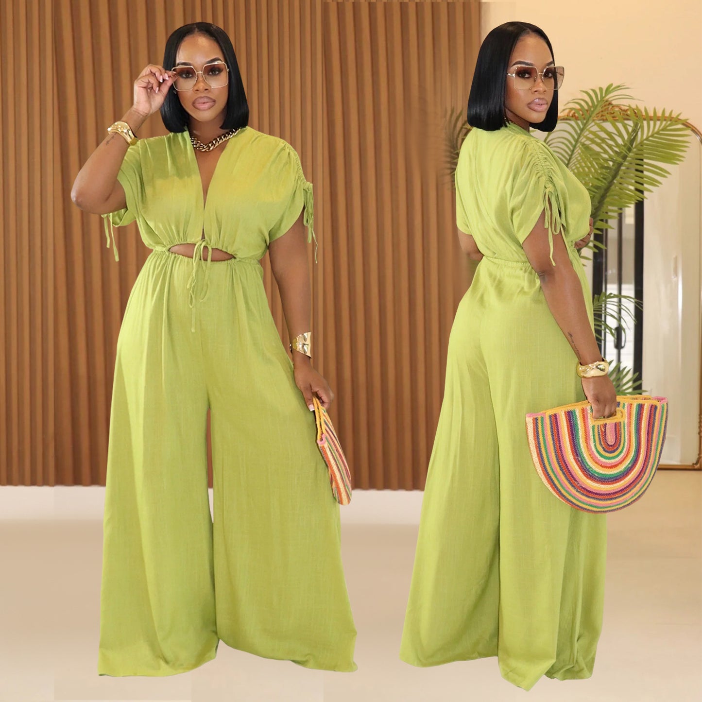 Women's Fashion Wear Casual Solid Color Wide Jumpsuits