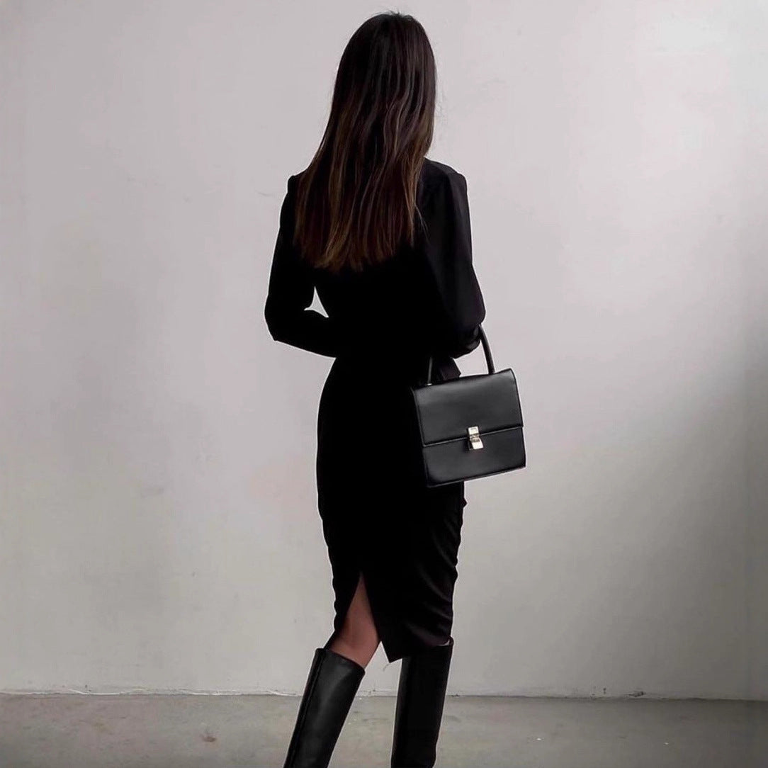 Women's Long Sleeve Autumn French Retro Slim Fit Slimming Dress
