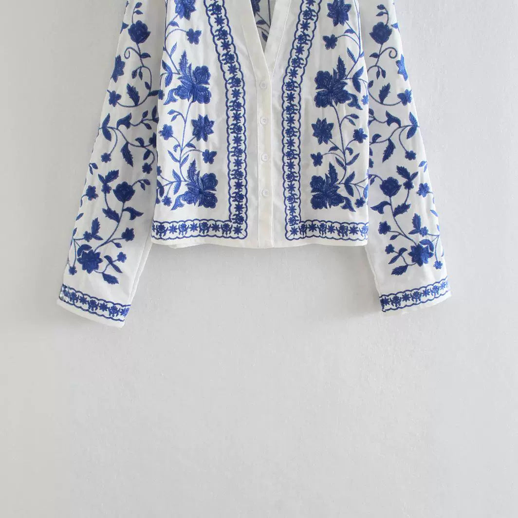 Trendy Spring Embroidered Leisure Loose Shirt Blouses