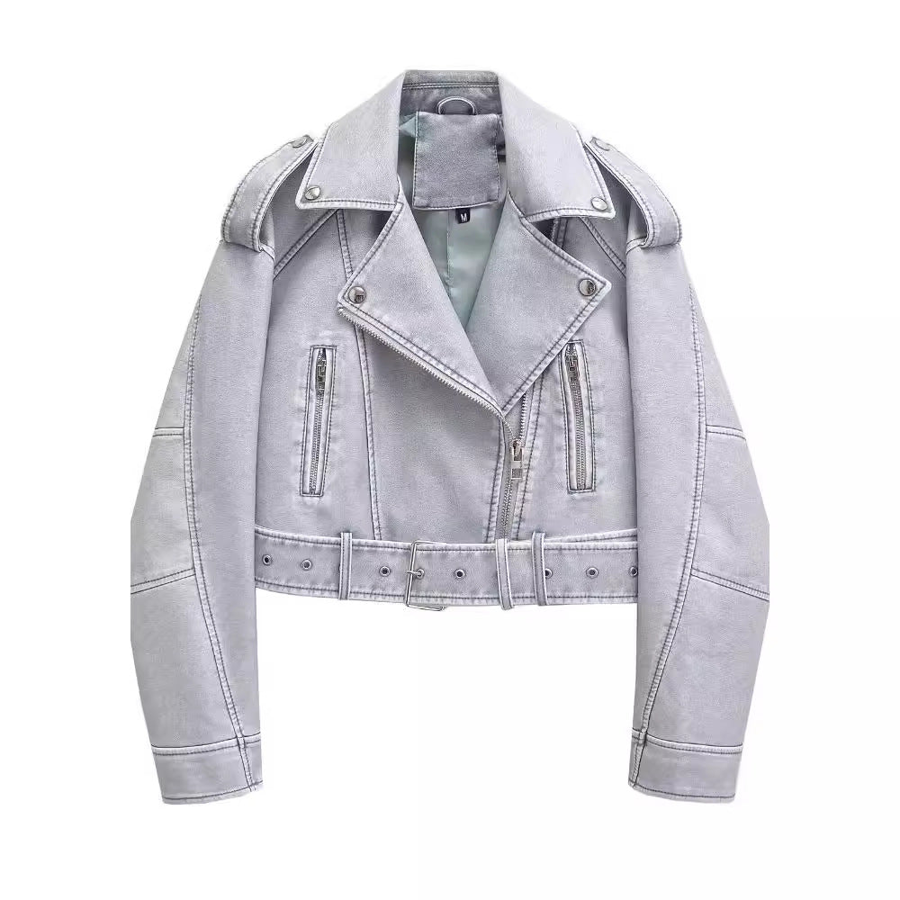 Women's Autumn Street Fashion Wash Imitation Leather Jackets