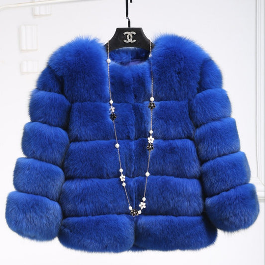 Women's Faux Fox Fur Slim Fit Stitching Coats