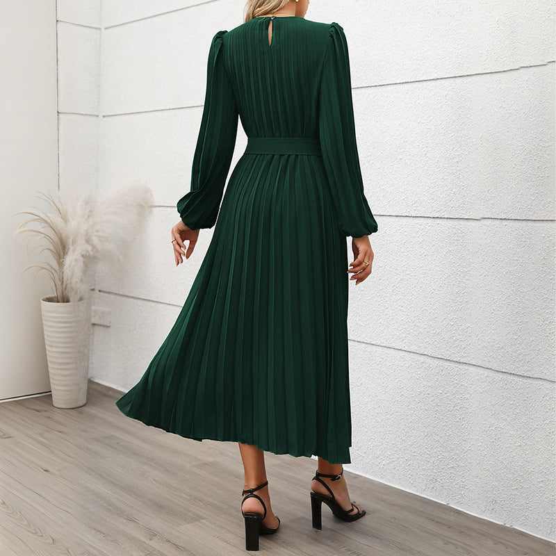 Workplace Elegant Retro Long Sleeve Solid Color Dresses