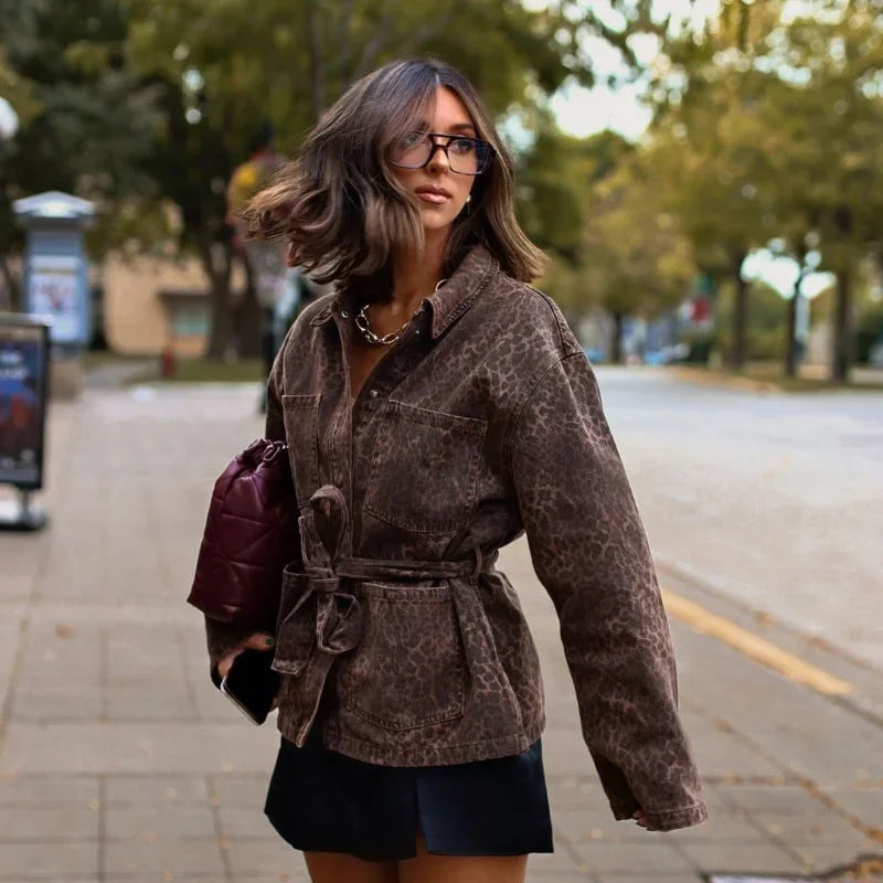 Women's Fashion Animal Pattern Printing Lapel Leopard Jackets