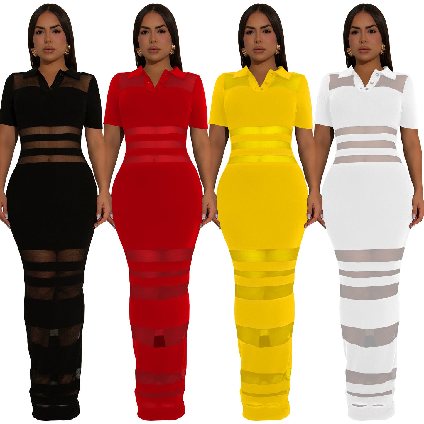 Women's Wear Sexy Mesh Splicing Package Arm Dresses