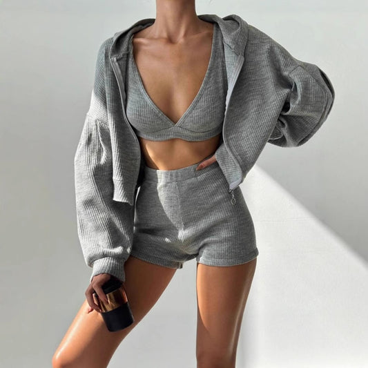 Women's Hot Sports Zipper Hooded Autumn Comfortable Type Shorts