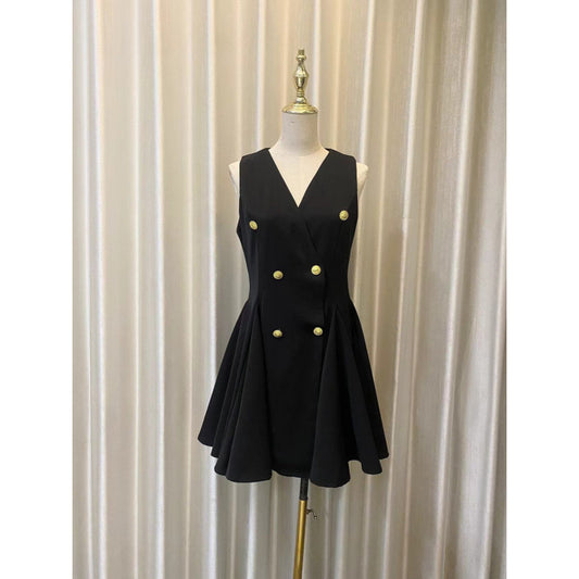 Women's Sleeveless Double Breasted Dress For Design Halter High Dresses