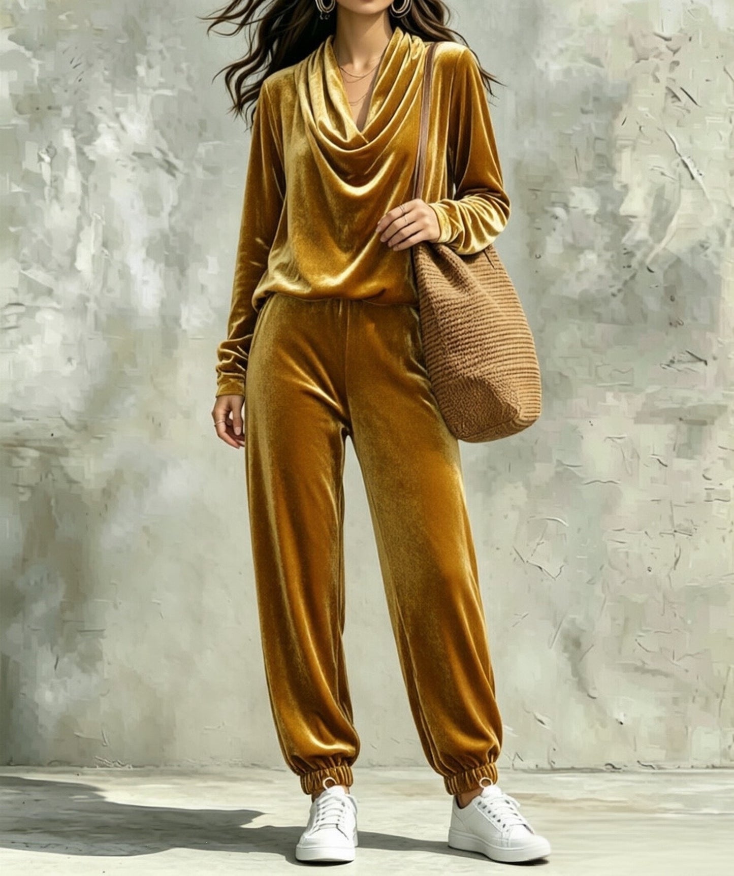 Women's Draped Collar Long Sleeve Ankle Banded Fashion Casual Suit