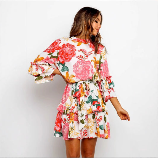 Fashion Print Round Neck Long Sleeve Dresses