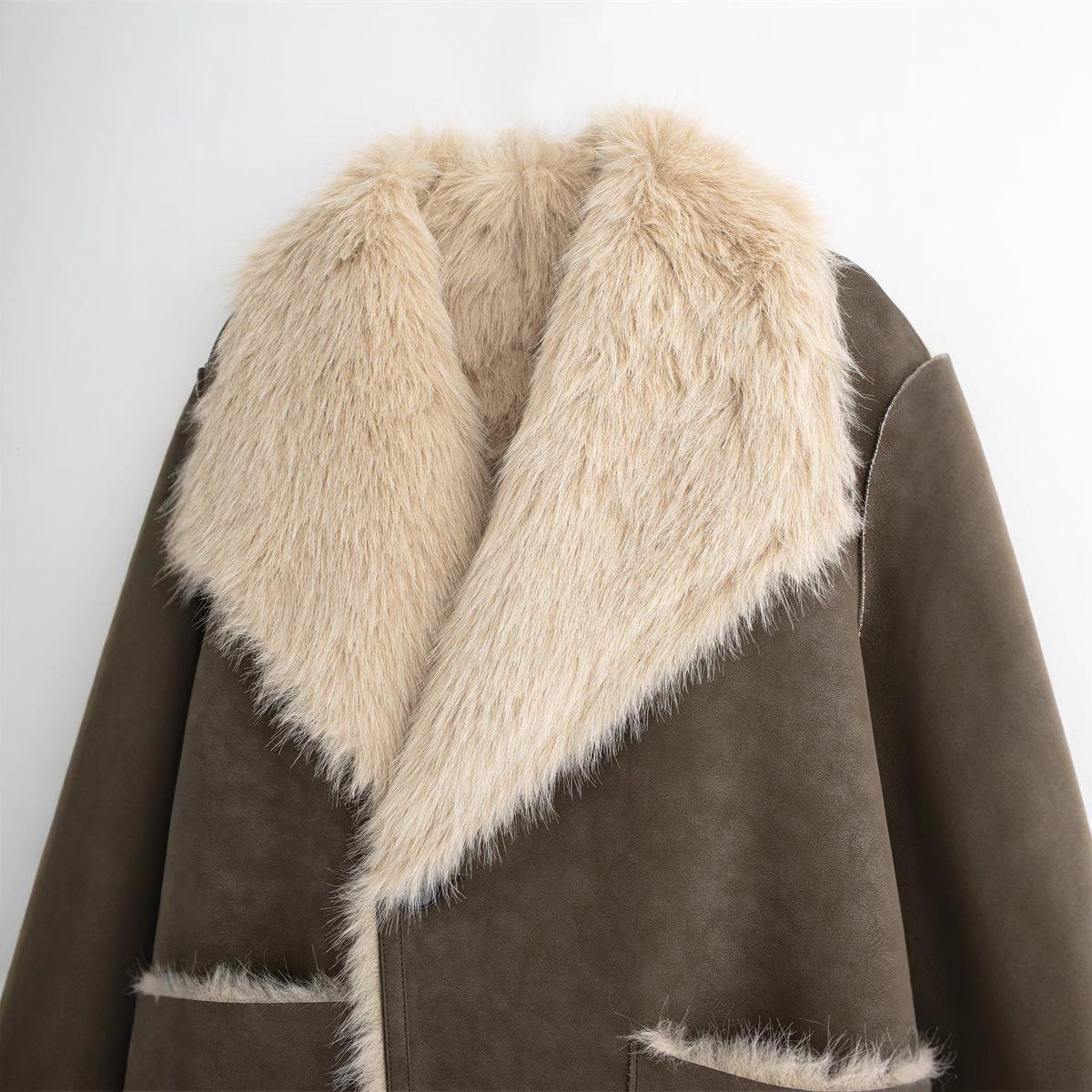 Women's Pocket Decoration Turn-down Collar Long Sleeve Coats