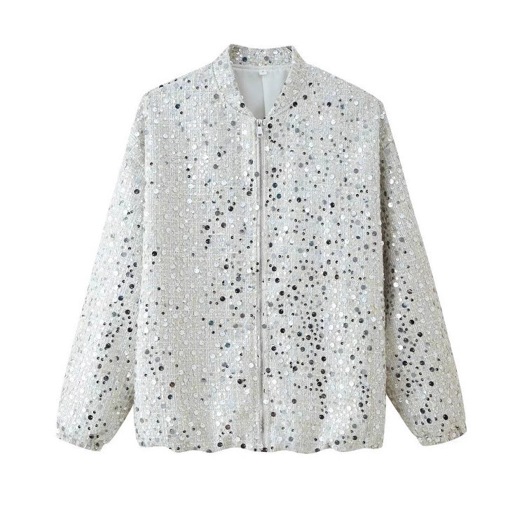 Women's Fashion Casual Trendy Long-sleeved Zipper Sequined Coats