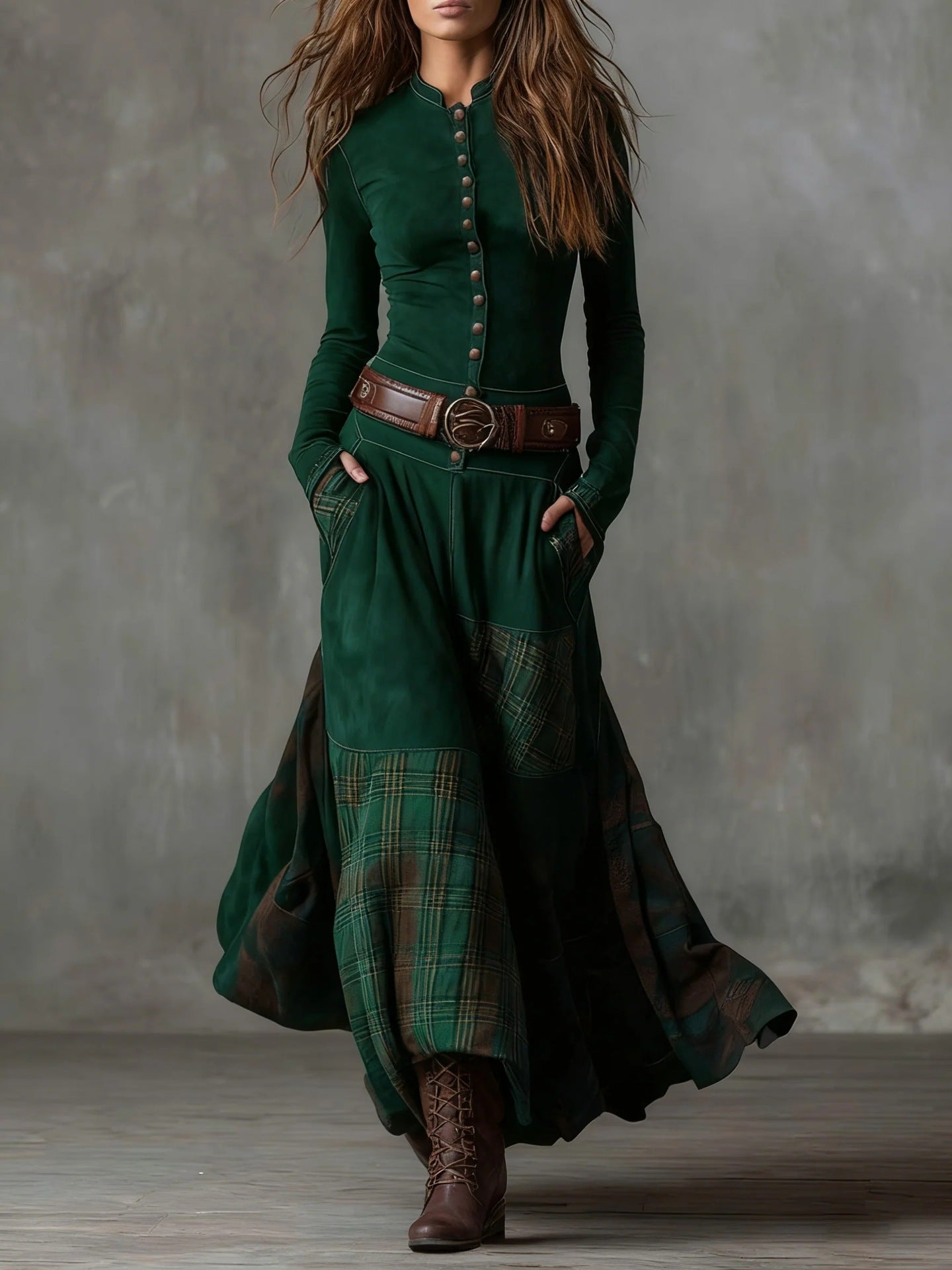 Women's Retro Patchwork Patch Wide Leg Loose Dresses