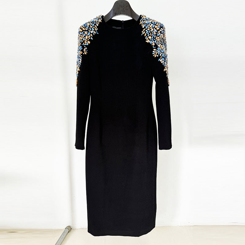 Early Spring Fashion Bead Diamond Long Sleeve Dress
