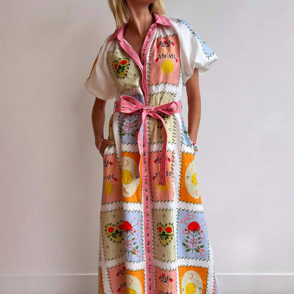 Women's Smiley Linen Loose Large Swing For Dress