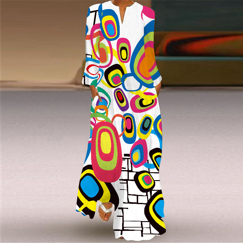 Women's Pretty Printed Long-sleeved Dress Small Dresses